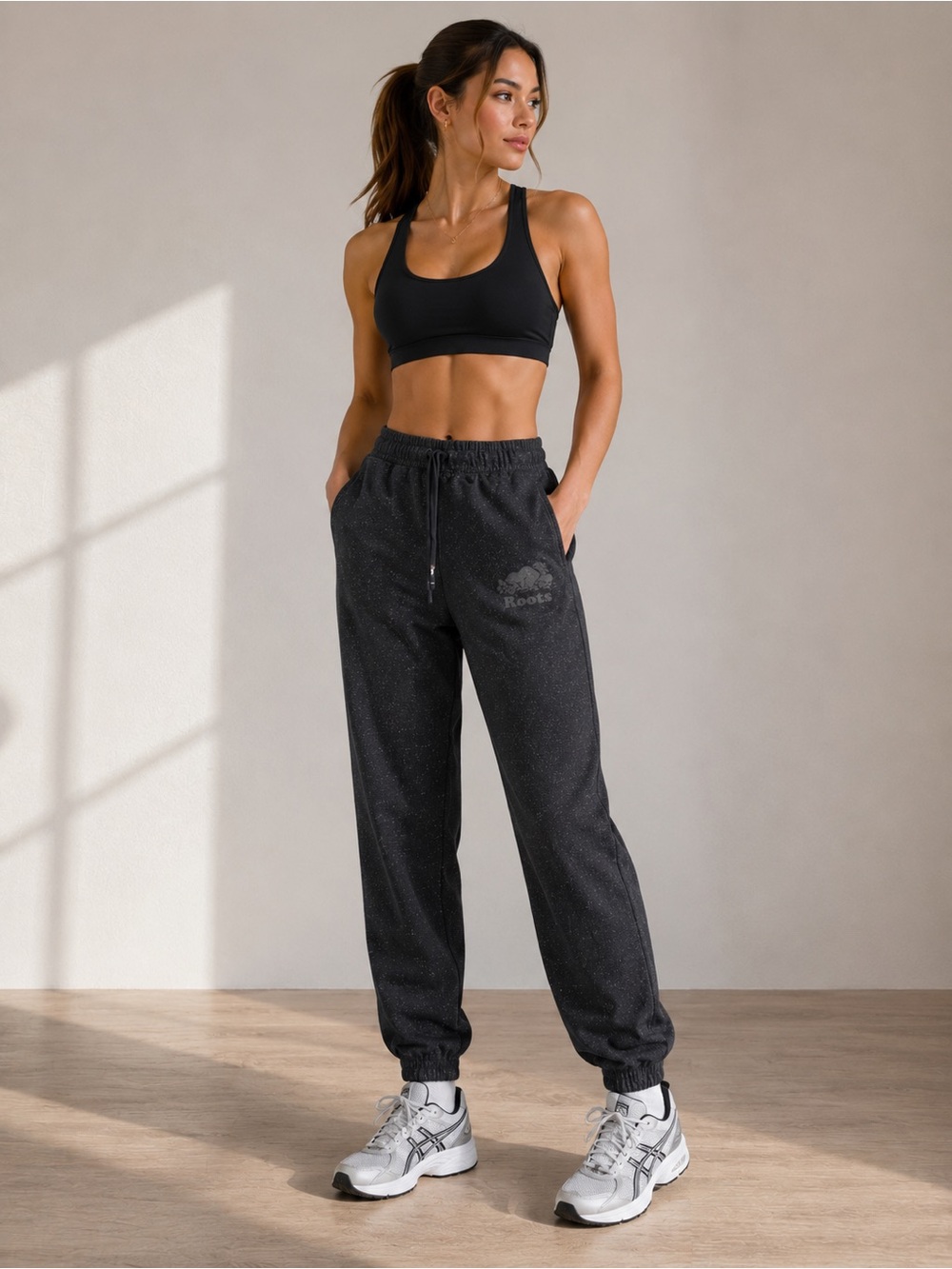 Roots Black Speckle Elastic Waist Joggers